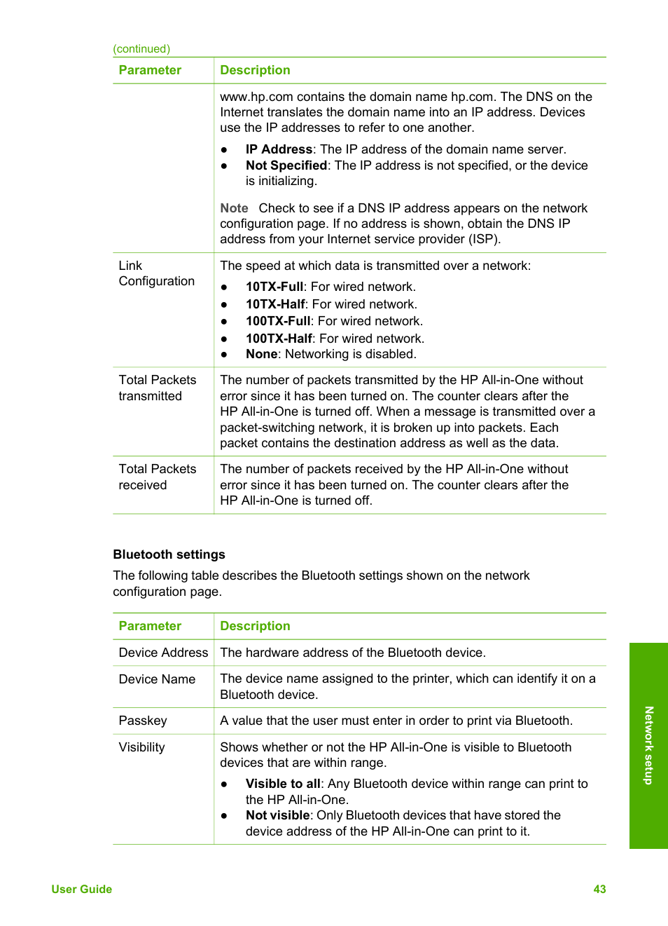 Bluetooth settings | HP 3200 User Manual | Page 46 / 144