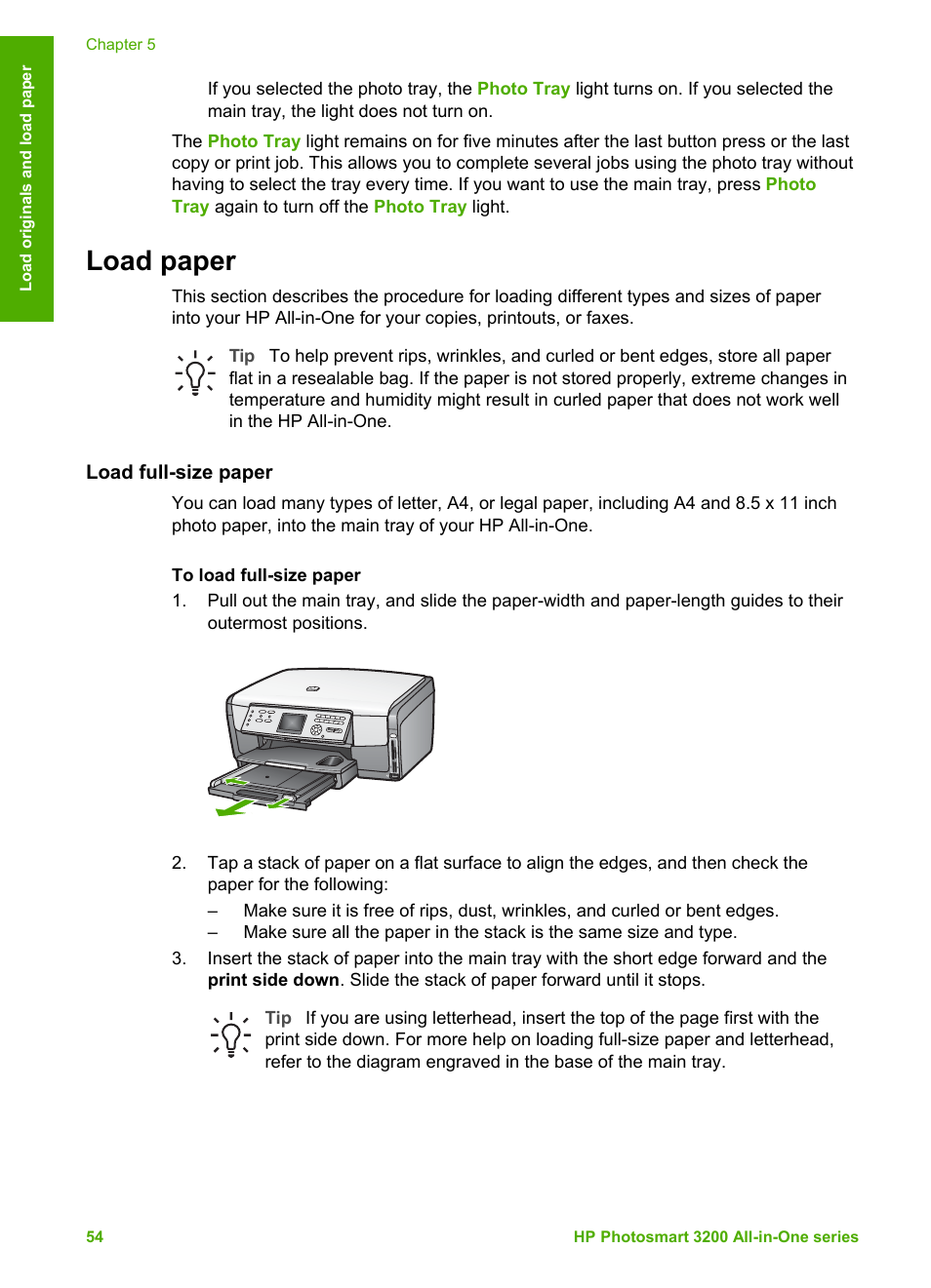 Load paper, Load full-size paper | HP 3200 User Manual | Page 57 / 144