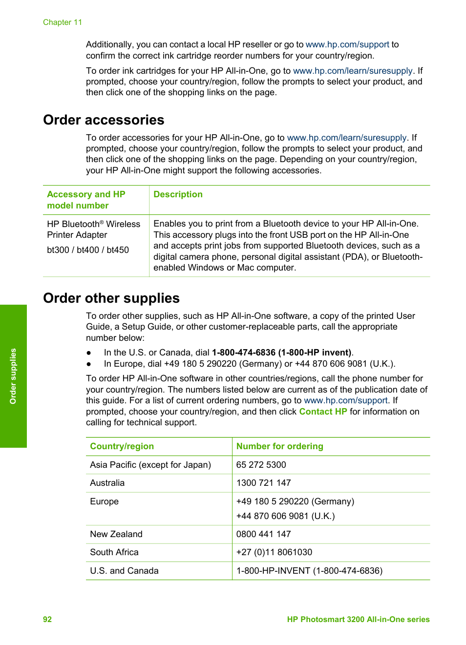 Order accessories, Order other supplies, Order accessories order other supplies | HP 3200 User Manual | Page 95 / 144