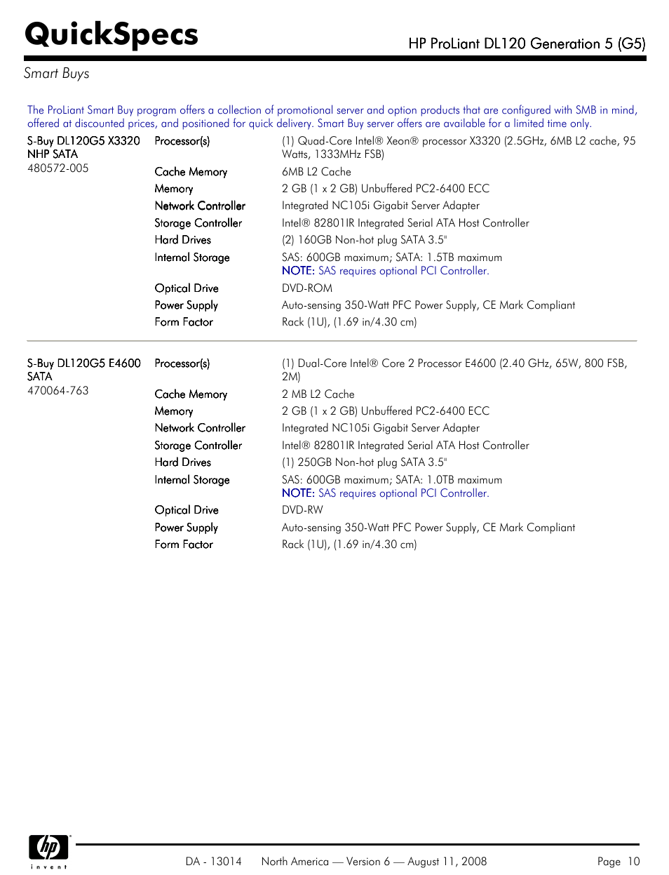 Smart buys, Quickspecs | HP ProLiant DL120 User Manual | Page 10 / 28