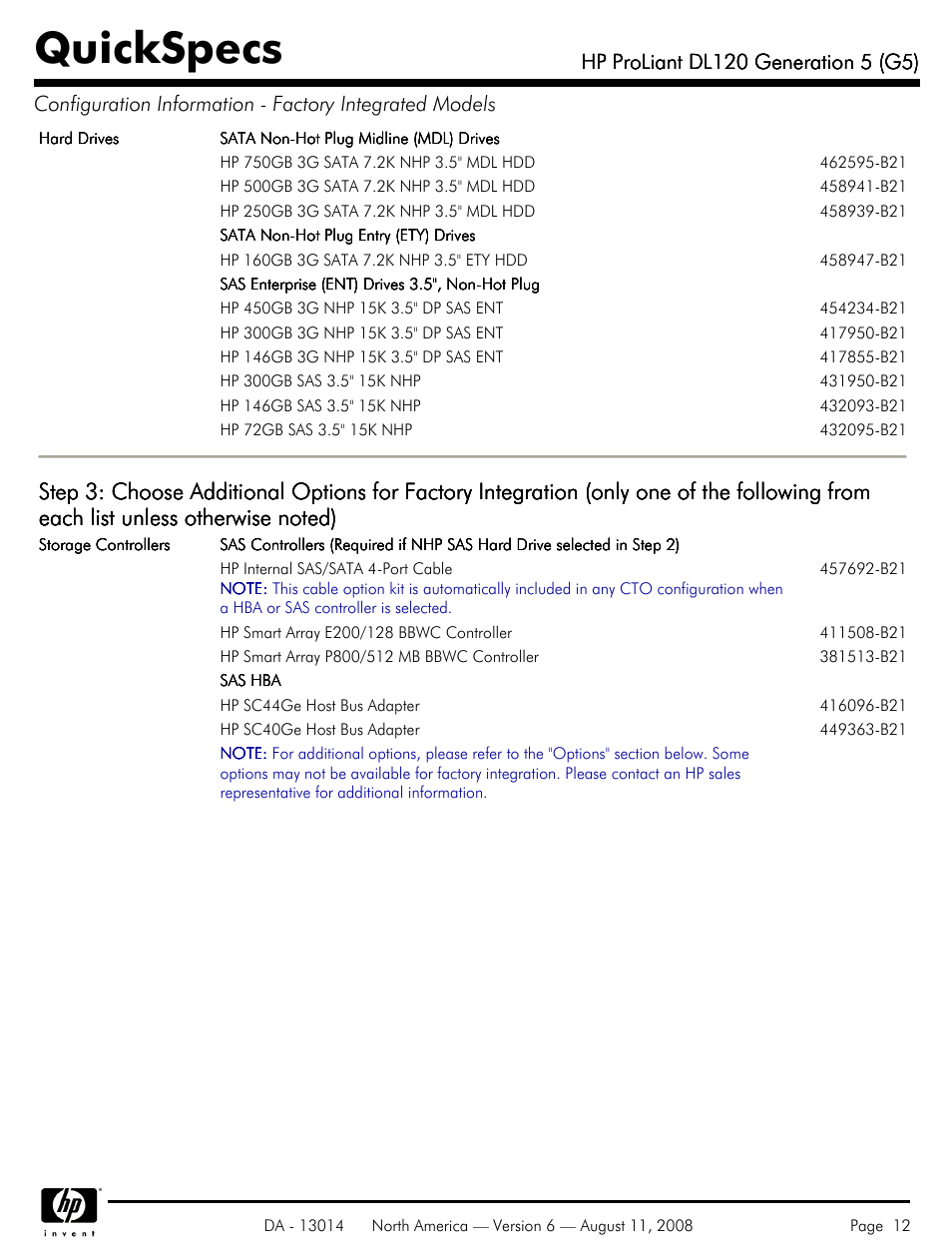 Quickspecs | HP ProLiant DL120 User Manual | Page 12 / 28