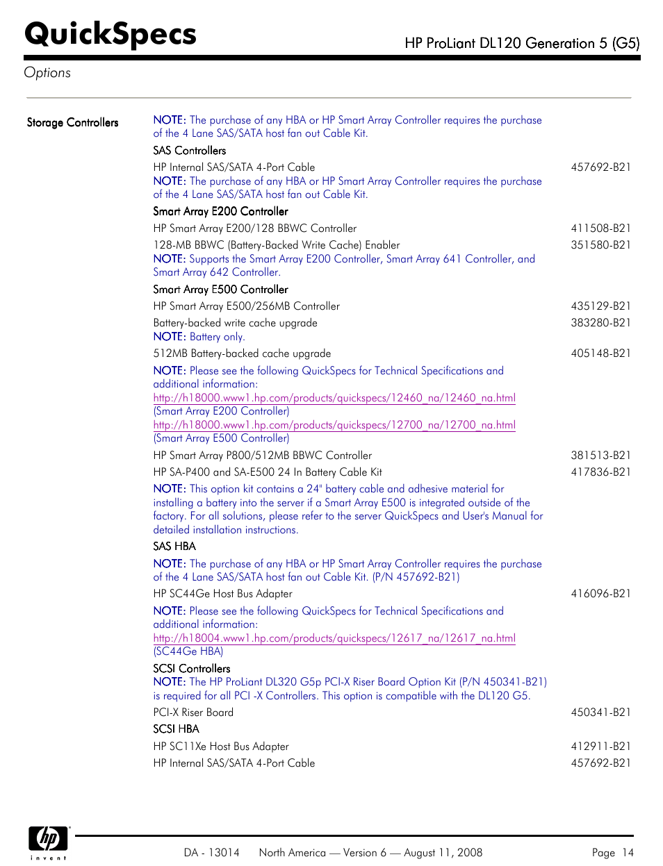 Quickspecs | HP ProLiant DL120 User Manual | Page 14 / 28