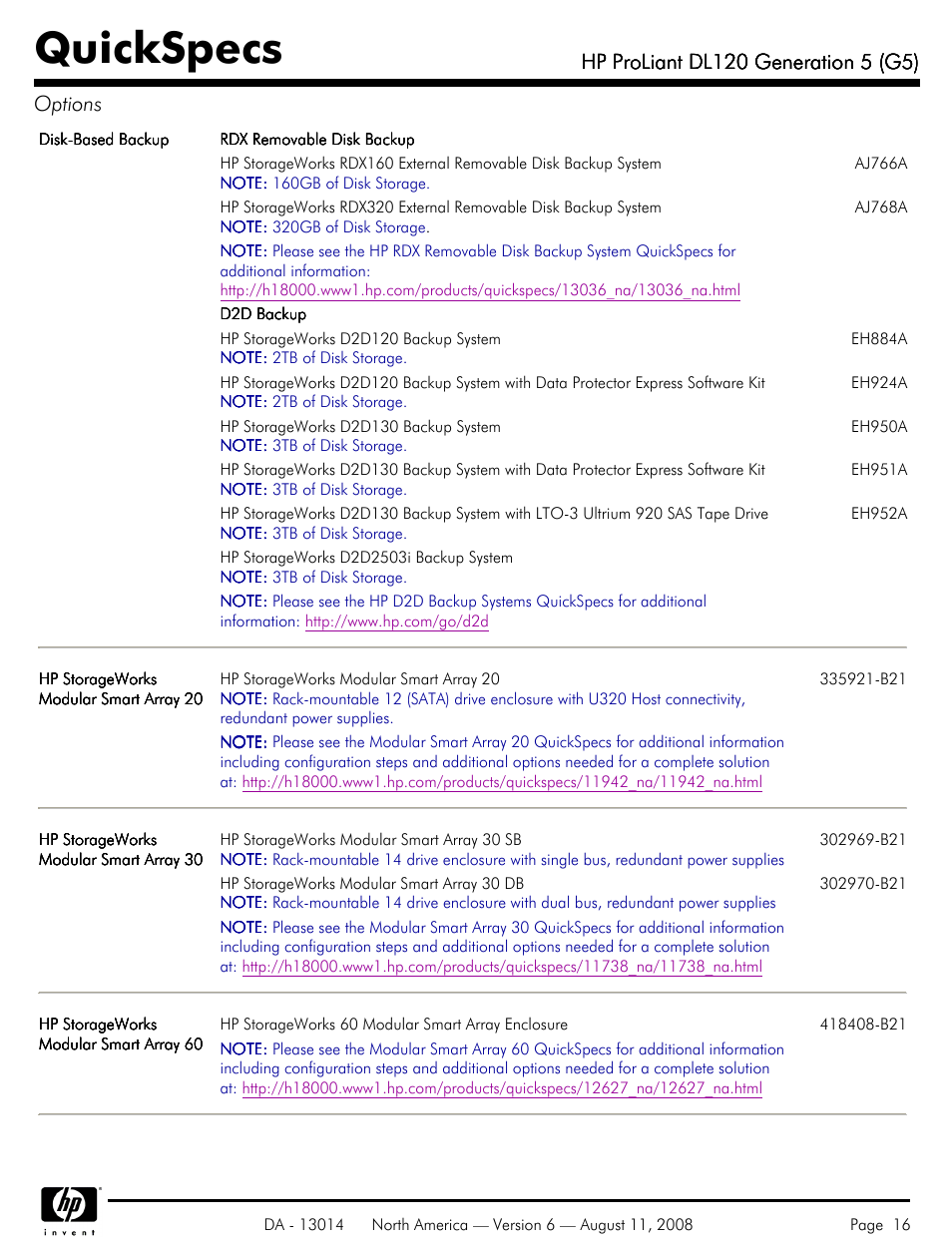 Quickspecs | HP ProLiant DL120 User Manual | Page 16 / 28