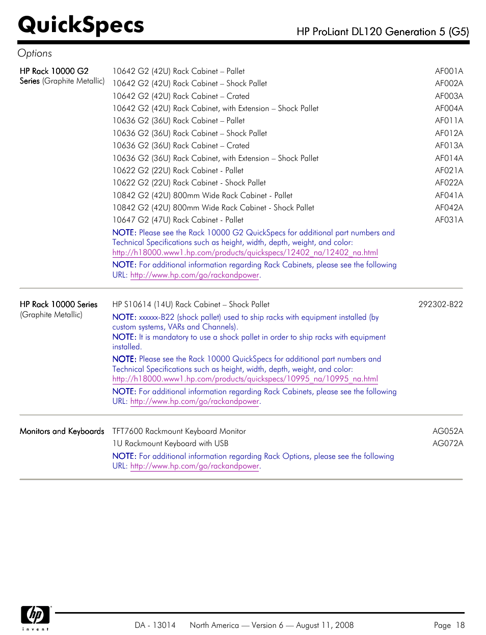 Quickspecs | HP ProLiant DL120 User Manual | Page 18 / 28