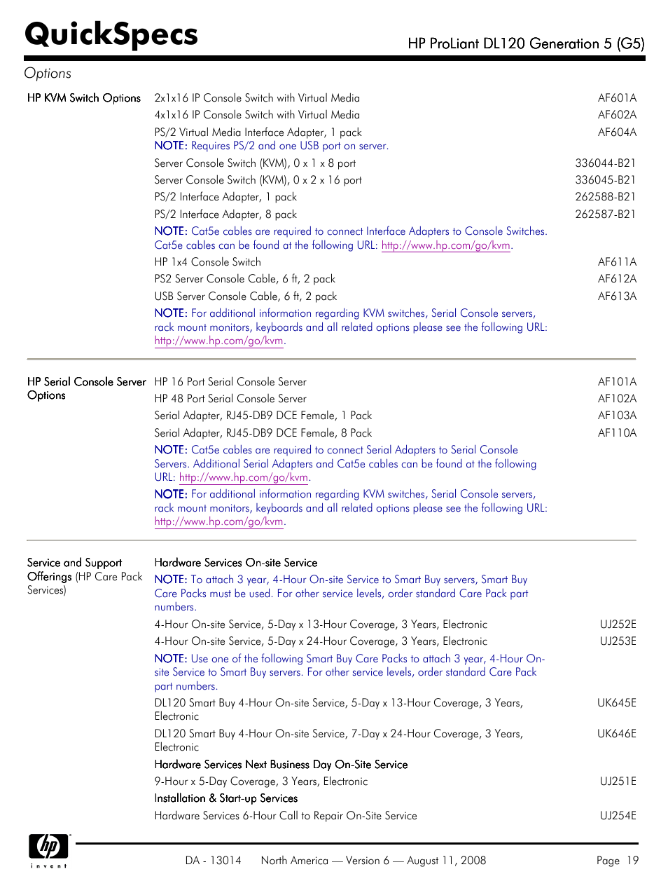 Quickspecs | HP ProLiant DL120 User Manual | Page 19 / 28