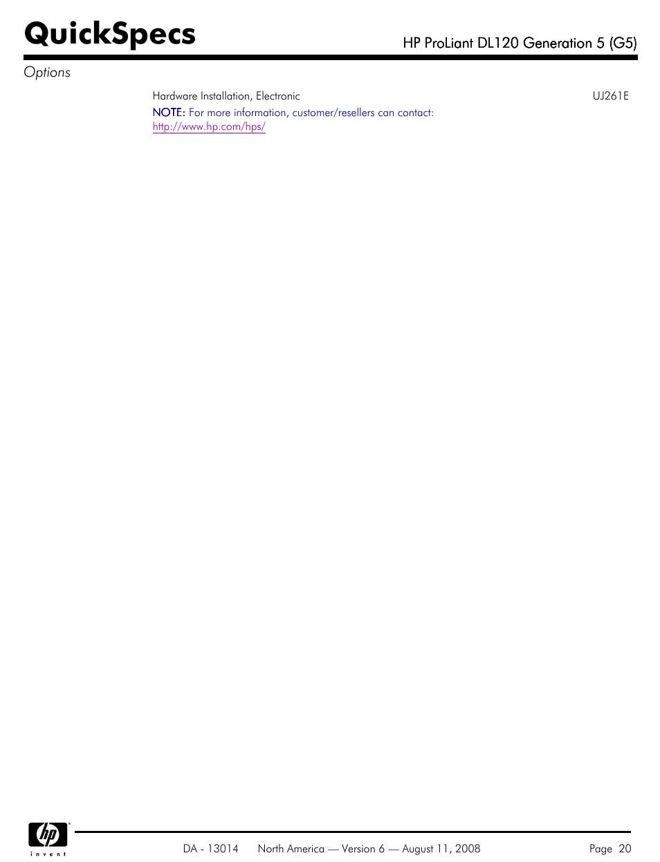 Quickspecs | HP ProLiant DL120 User Manual | Page 20 / 28