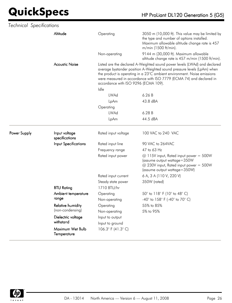 Quickspecs | HP ProLiant DL120 User Manual | Page 26 / 28