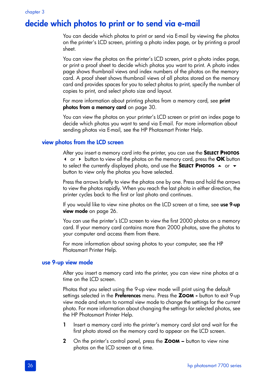 Decide which photos to print or to send via e-mail | HP Photosmart 7700 User Manual | Page 30 / 64