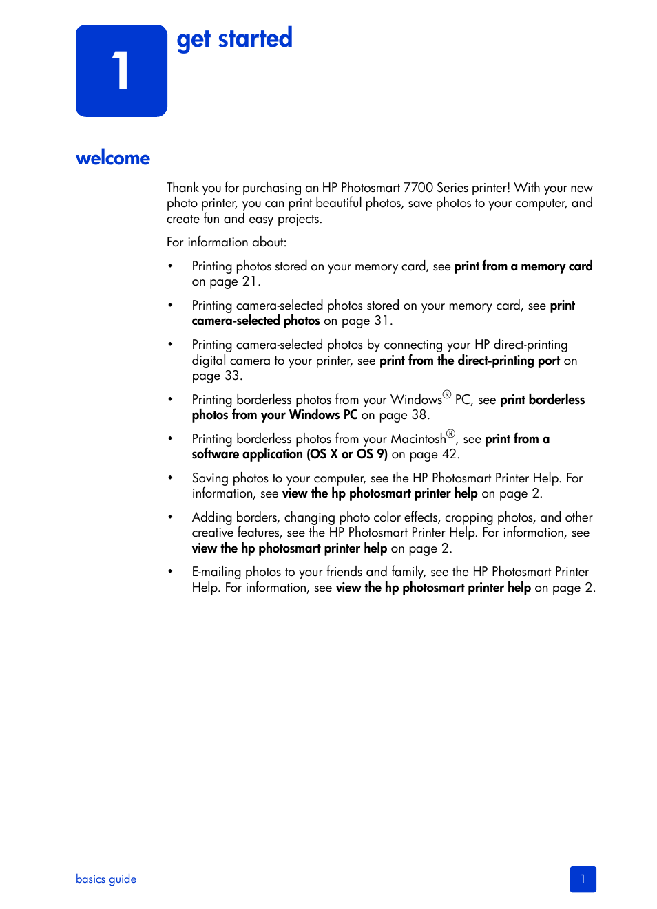 Get started, Welcome | HP Photosmart 7700 User Manual | Page 5 / 64