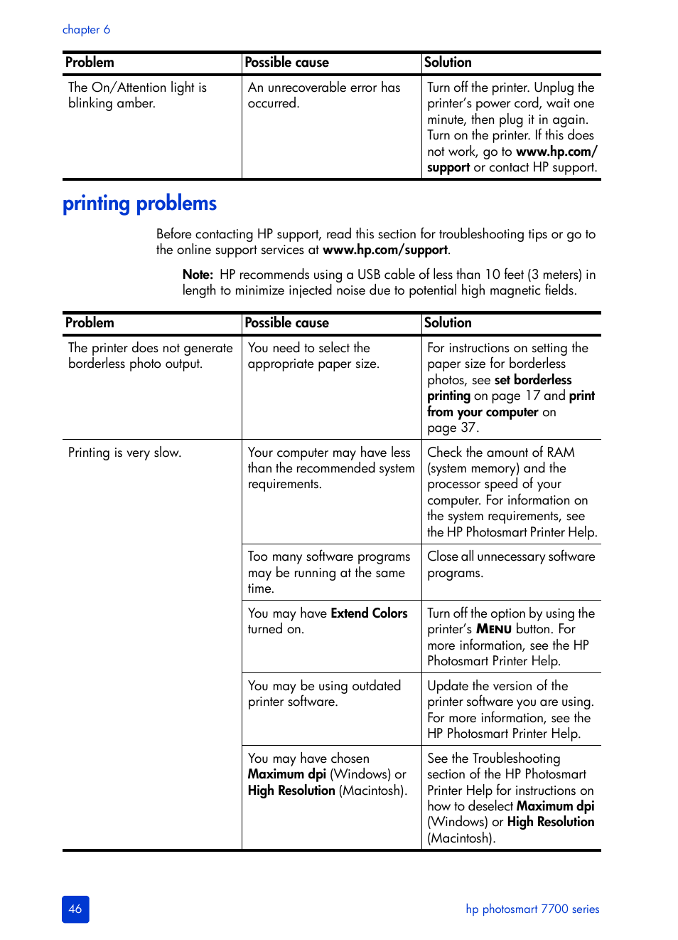 Printing problems | HP Photosmart 7700 User Manual | Page 50 / 64