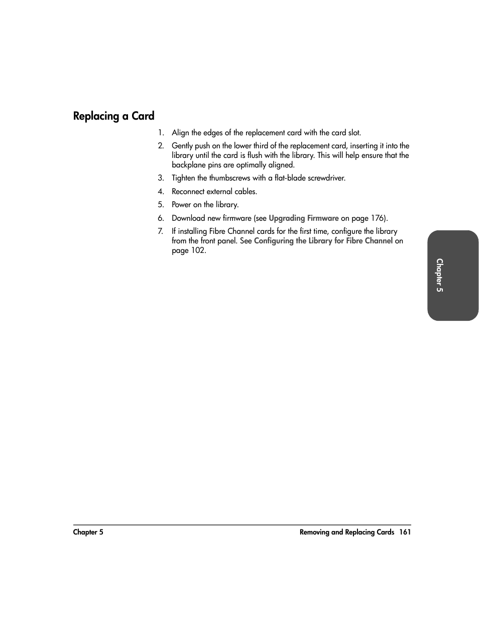 Replacing a card, Replacing a card 161 | HP 20-Feb User Manual | Page 163 / 238