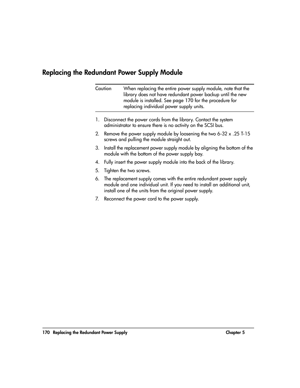 Replacing the redundant power supply module, Replacing the redundant power supply module 170 | HP 20-Feb User Manual | Page 172 / 238