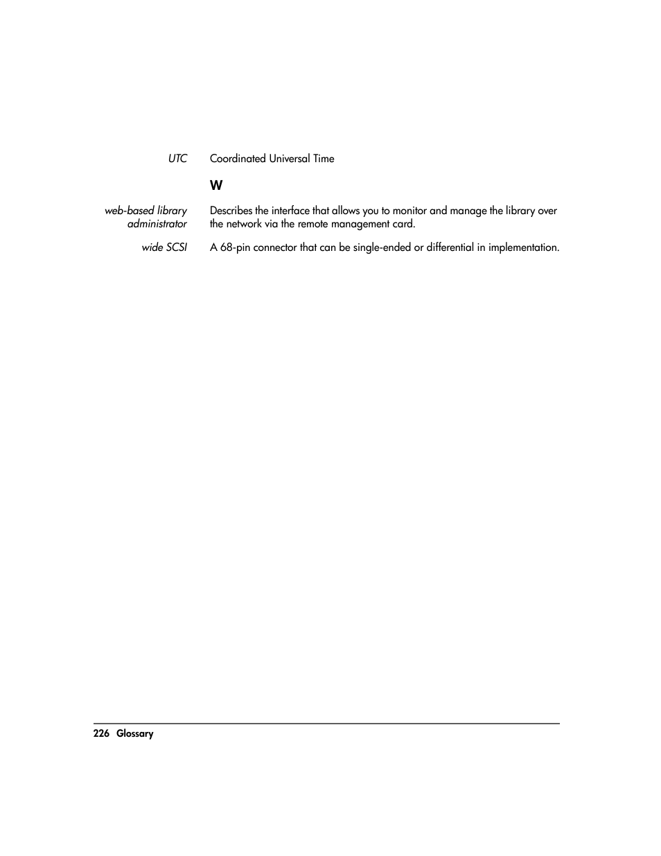 Web-based library administrator, Wide scsi | HP 20-Feb User Manual | Page 228 / 238