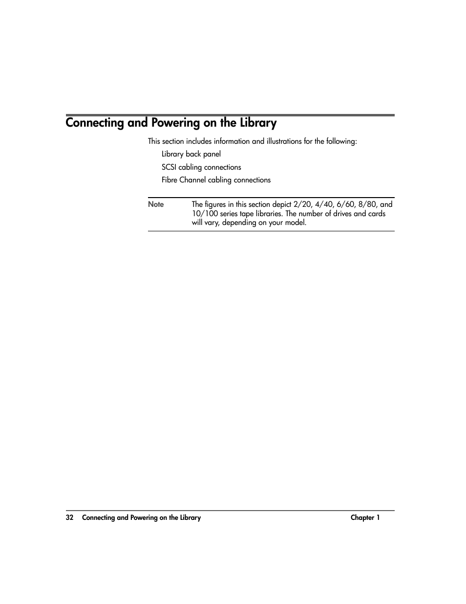 Connecting and powering on the library, Connecting and powering on the library 32 | HP 20-Feb User Manual | Page 34 / 238