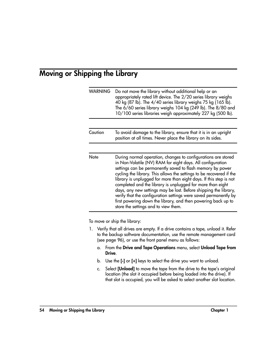 Moving or shipping the library, Moving or shipping the library 54 | HP 20-Feb User Manual | Page 56 / 238