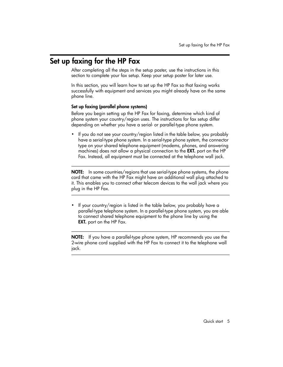 Set up faxing for the hp fax, Set up faxing (parallel phone systems) | HP 600 User Manual | Page 13 / 86