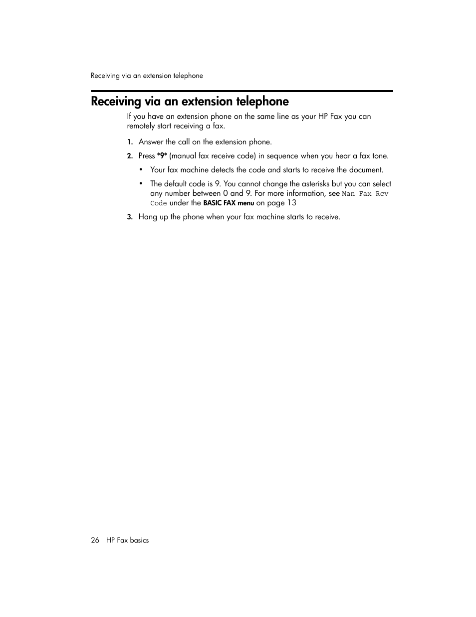 Receiving via an extension telephone | HP 600 User Manual | Page 34 / 86