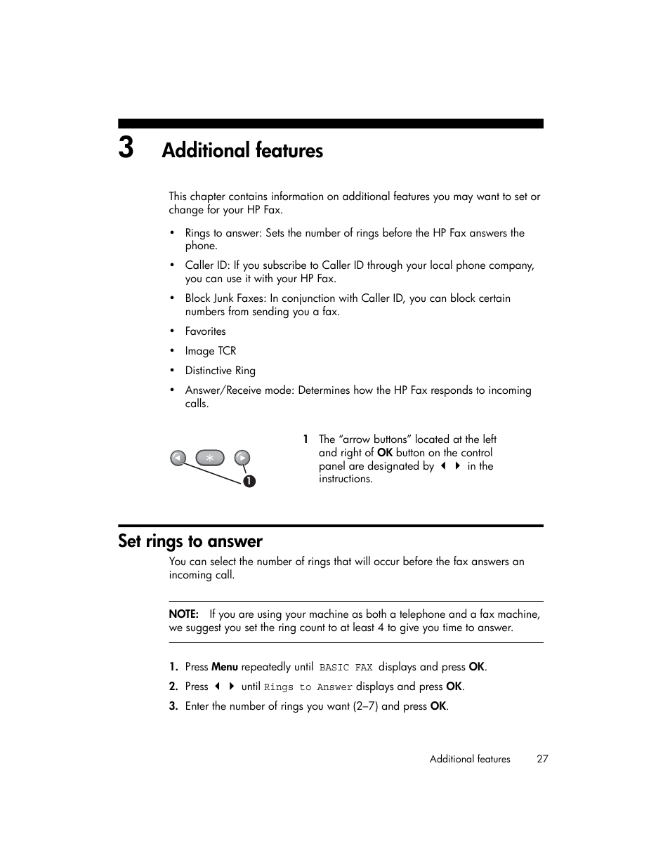 Additional features, Set rings to answer, Set rings to | HP 600 User Manual | Page 35 / 86