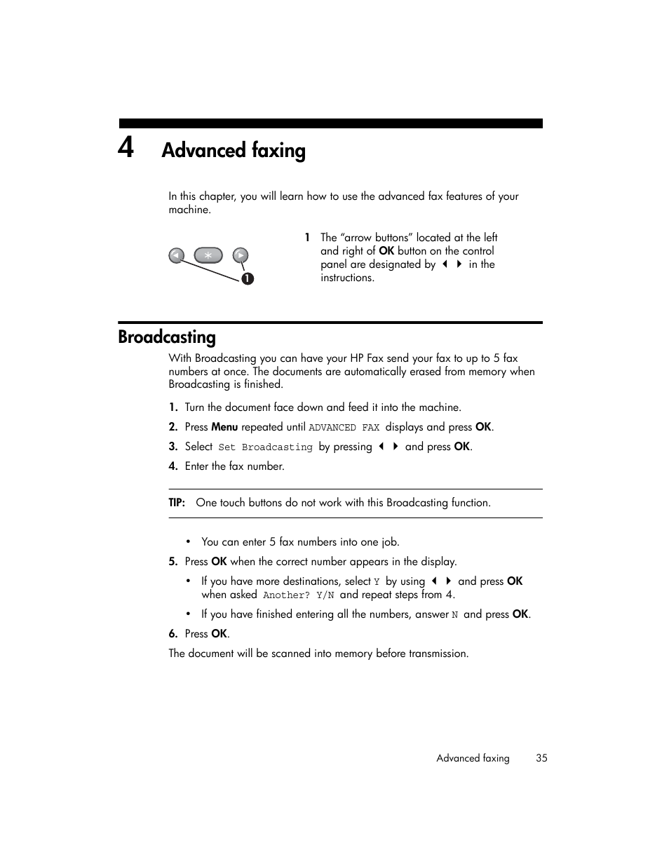 Advanced faxing, Broadcasting | HP 600 User Manual | Page 43 / 86