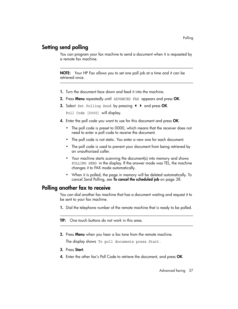 Setting send polling, Polling another fax to receive | HP 600 User Manual | Page 45 / 86