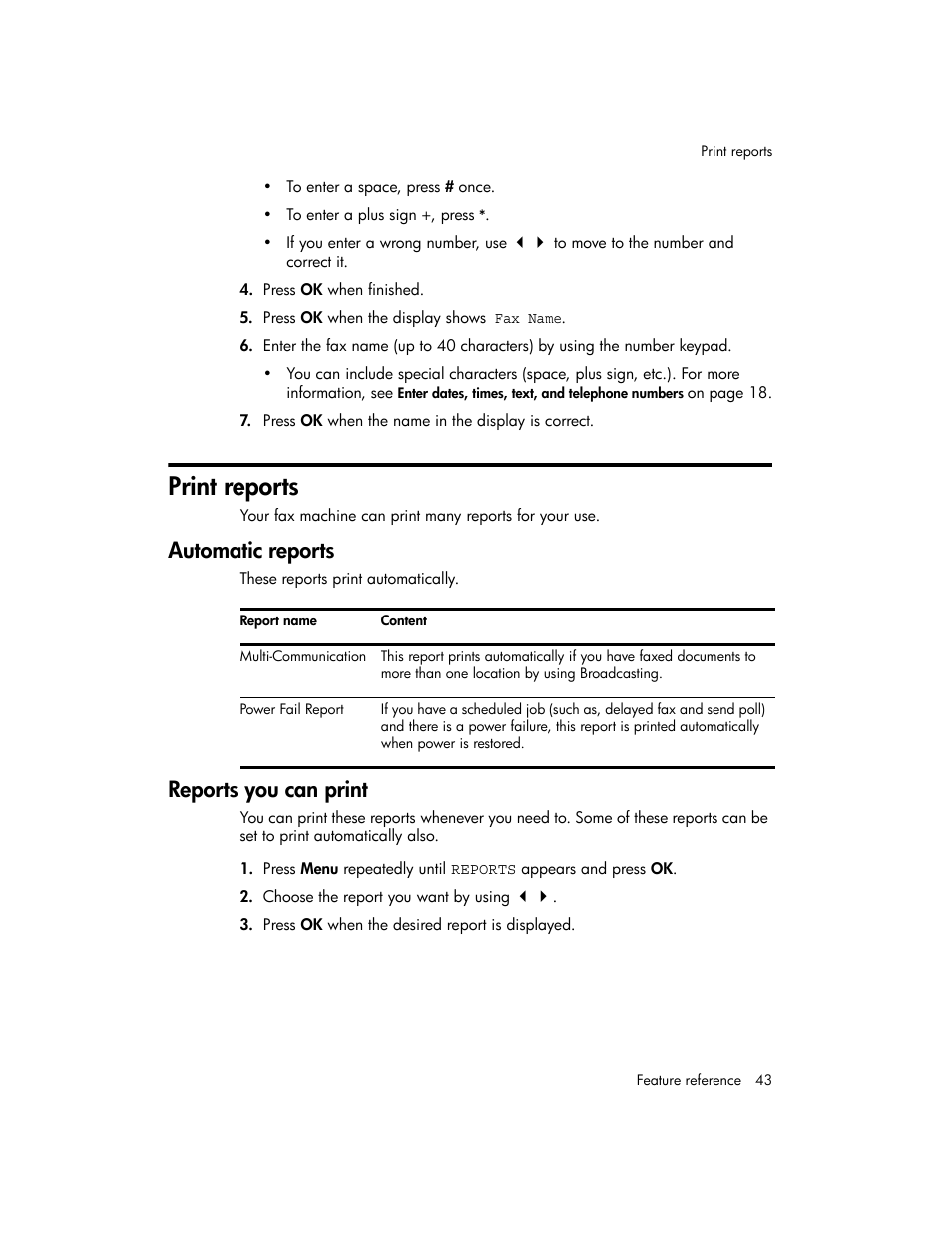Print reports, Automatic reports, Reports you can print | HP 600 User Manual | Page 51 / 86