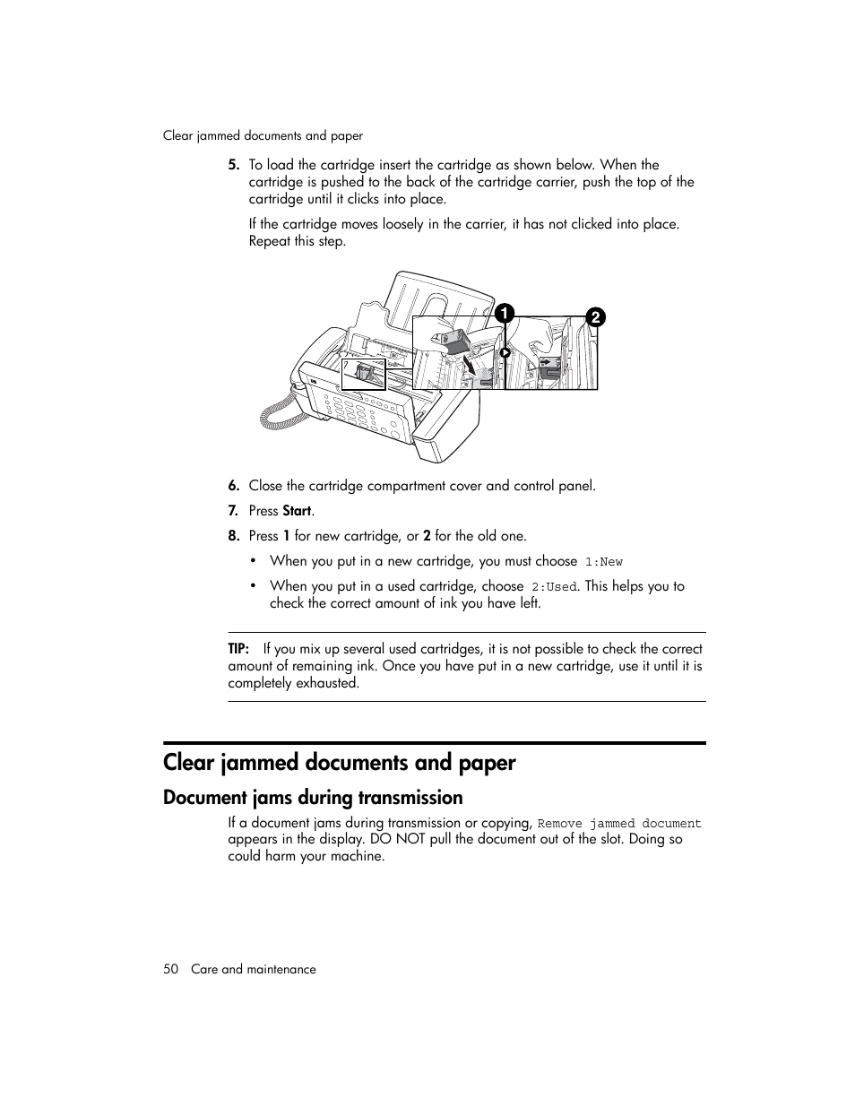 Clear jammed documents and paper, Document jams during transmission | HP 600 User Manual | Page 58 / 86