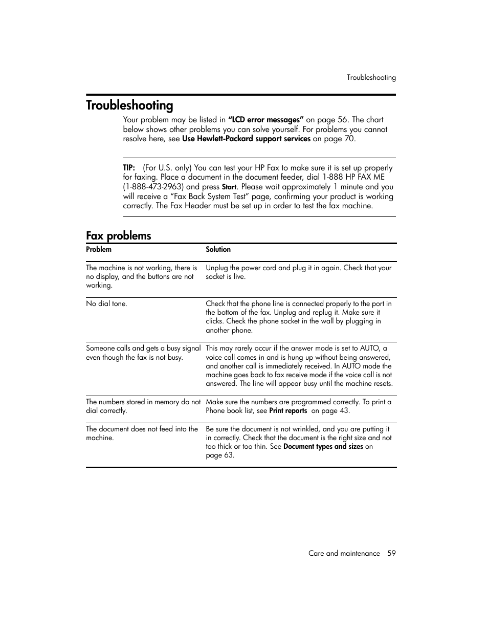 Troubleshooting, Fax problems | HP 600 User Manual | Page 67 / 86