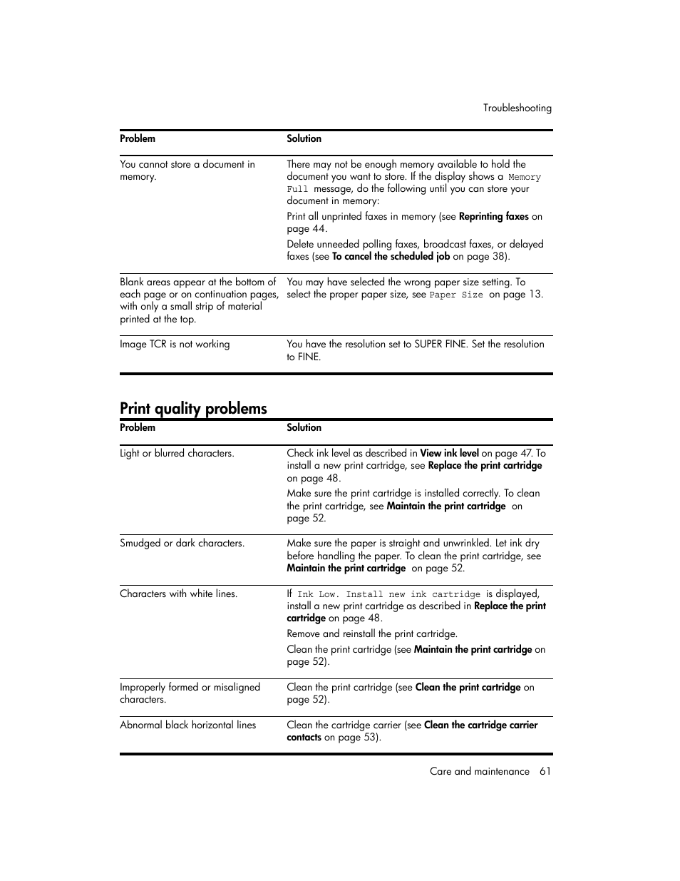 Print quality problems | HP 600 User Manual | Page 69 / 86