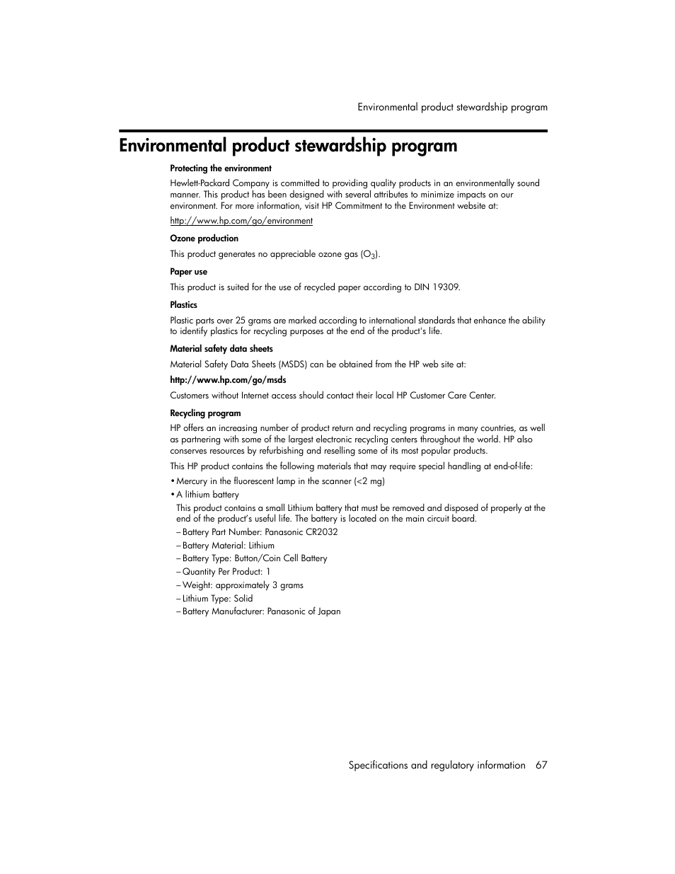 Environmental product stewardship program | HP 600 User Manual | Page 75 / 86