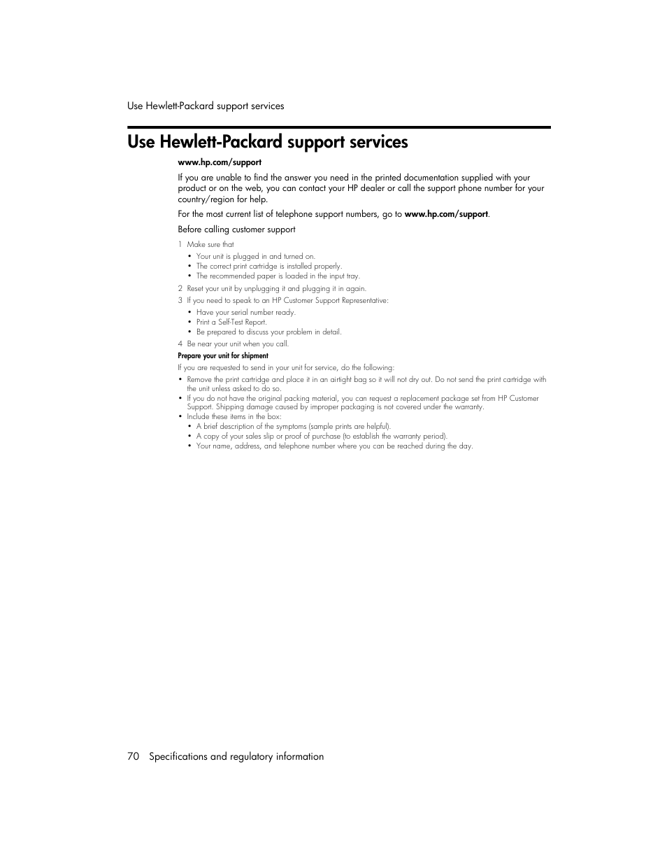 Use hewlett-packard support services | HP 600 User Manual | Page 78 / 86