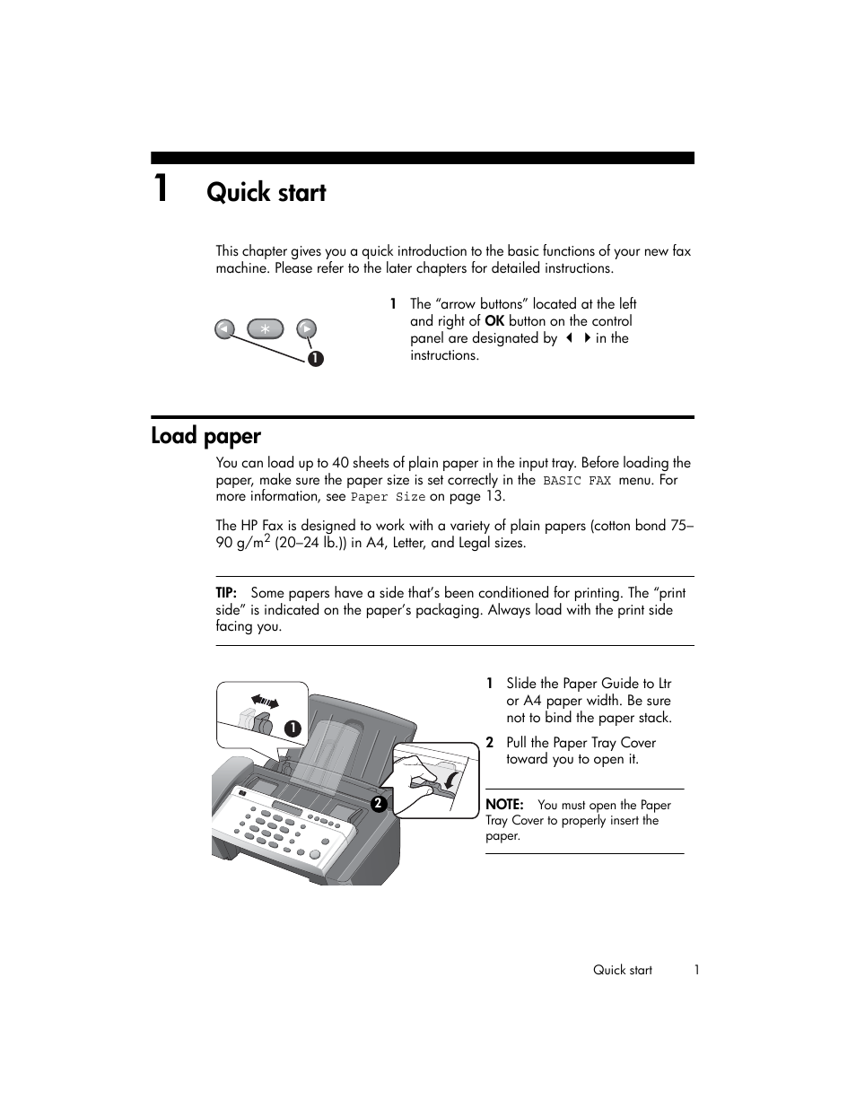 Quick start, Load paper | HP 600 User Manual | Page 9 / 86