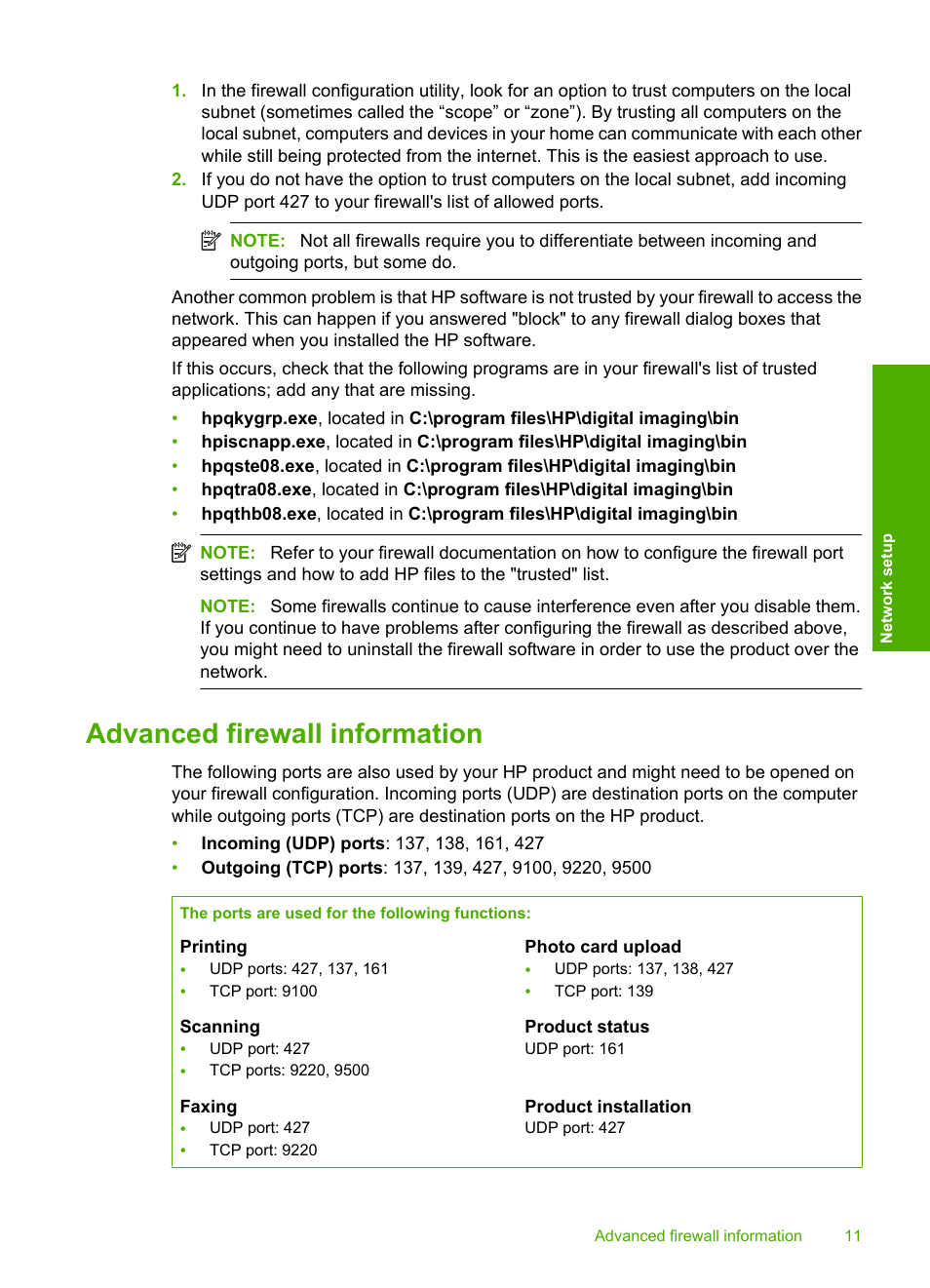 Advanced firewall information | HP C309 User Manual | Page 13 / 85