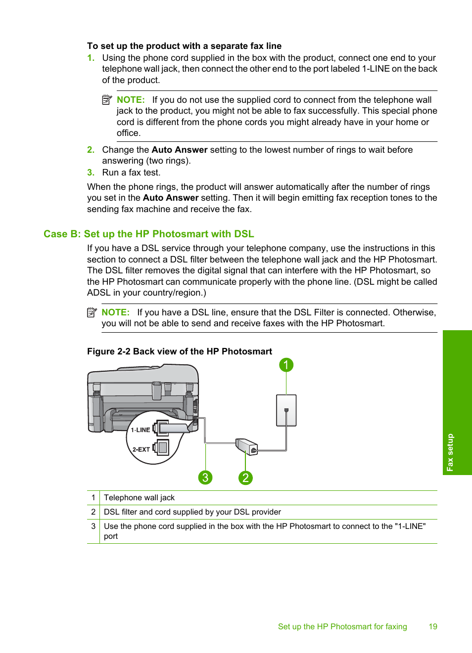 Case b: set up the hp photosmart with dsl, Case b: set up the hp photosmart with | HP C309 User Manual | Page 21 / 85