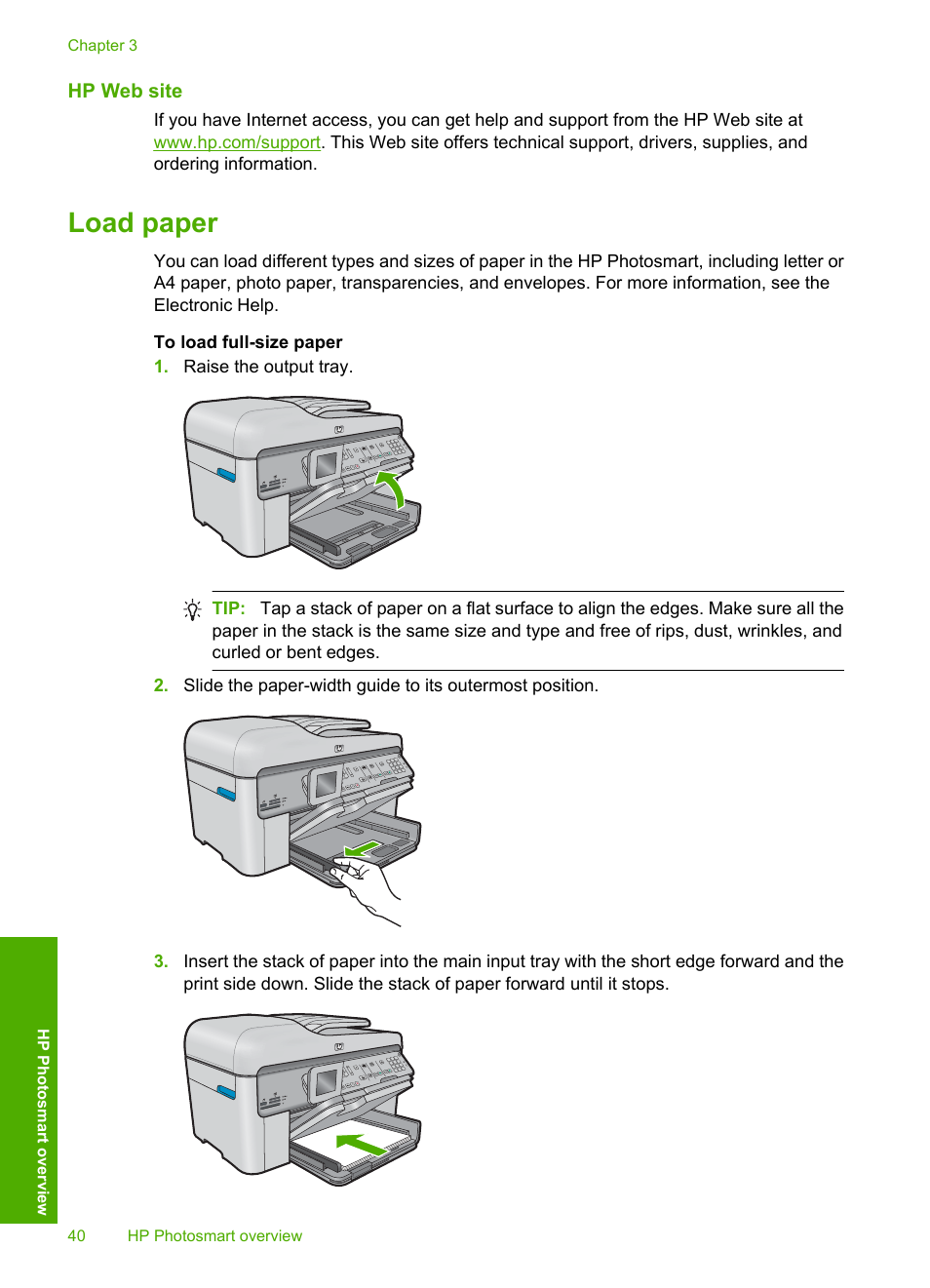 Hp web site, Load paper | HP C309 User Manual | Page 42 / 85