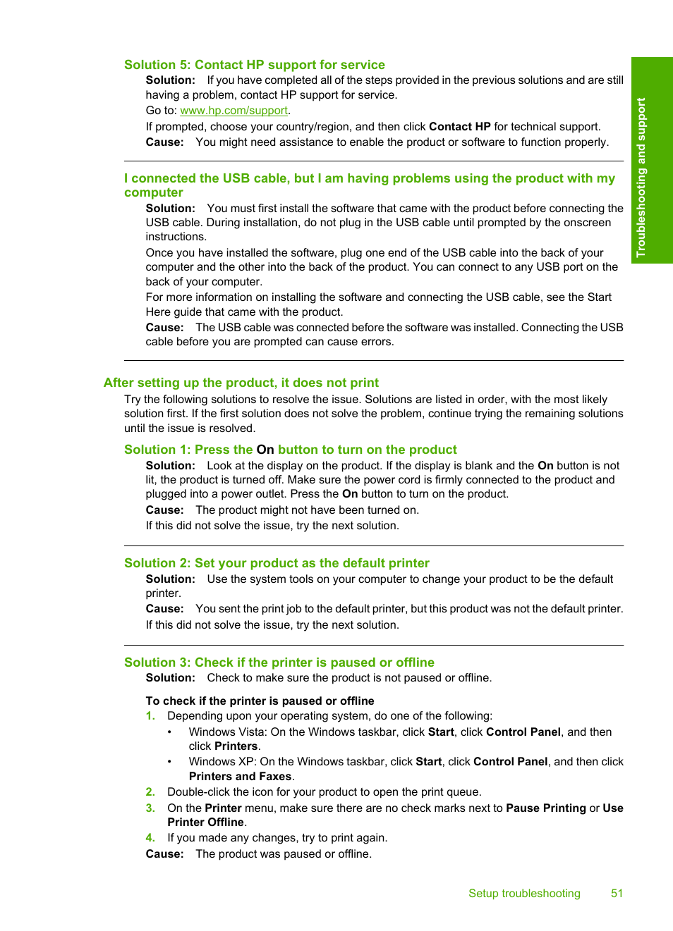 After setting up the product, it does not print | HP C309 User Manual | Page 53 / 85