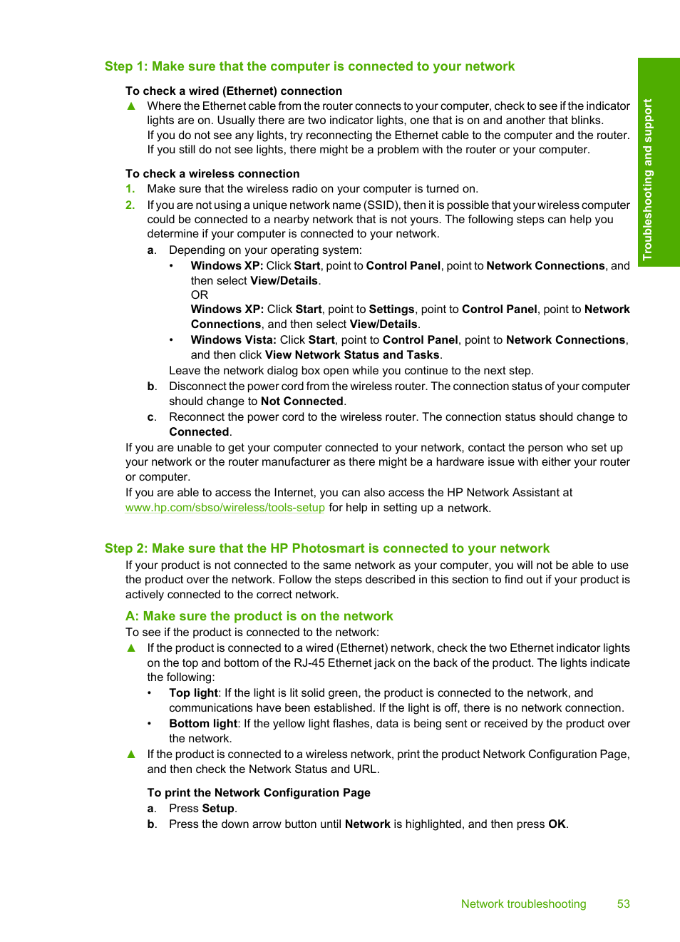 A: make sure the product is on the network | HP C309 User Manual | Page 55 / 85