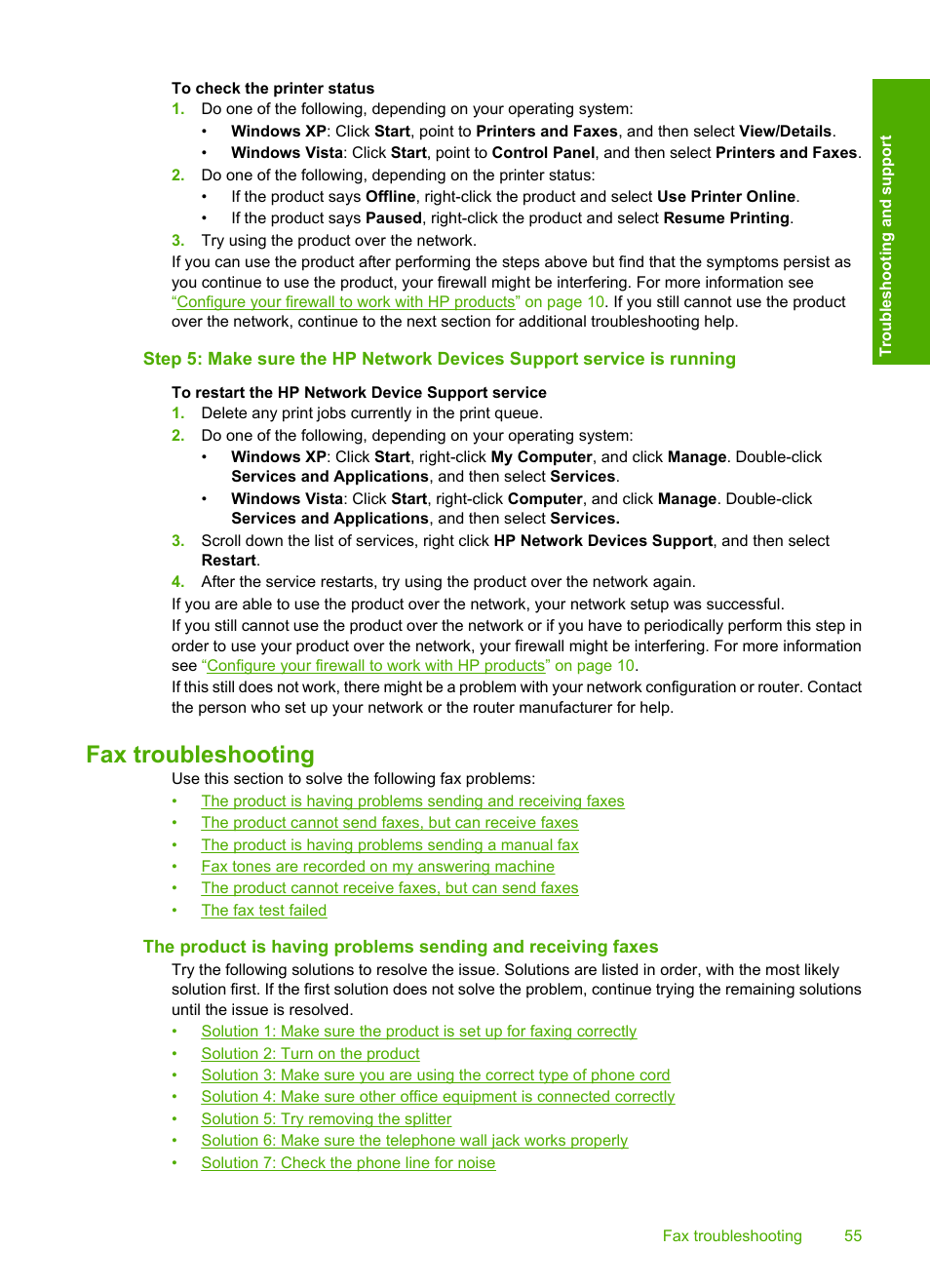 Fax troubleshooting | HP C309 User Manual | Page 57 / 85