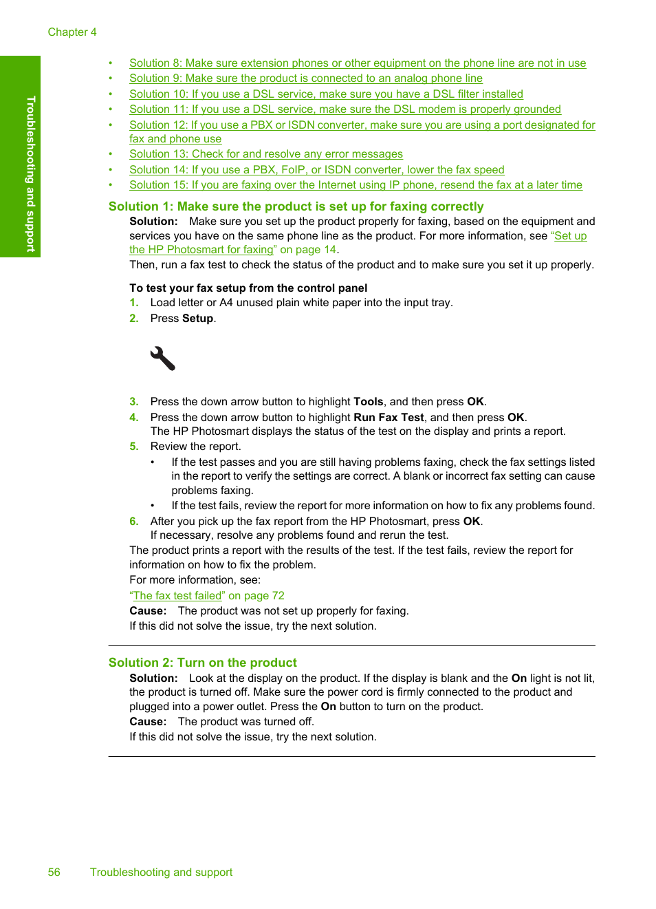 Solution 2: turn on the product | HP C309 User Manual | Page 58 / 85