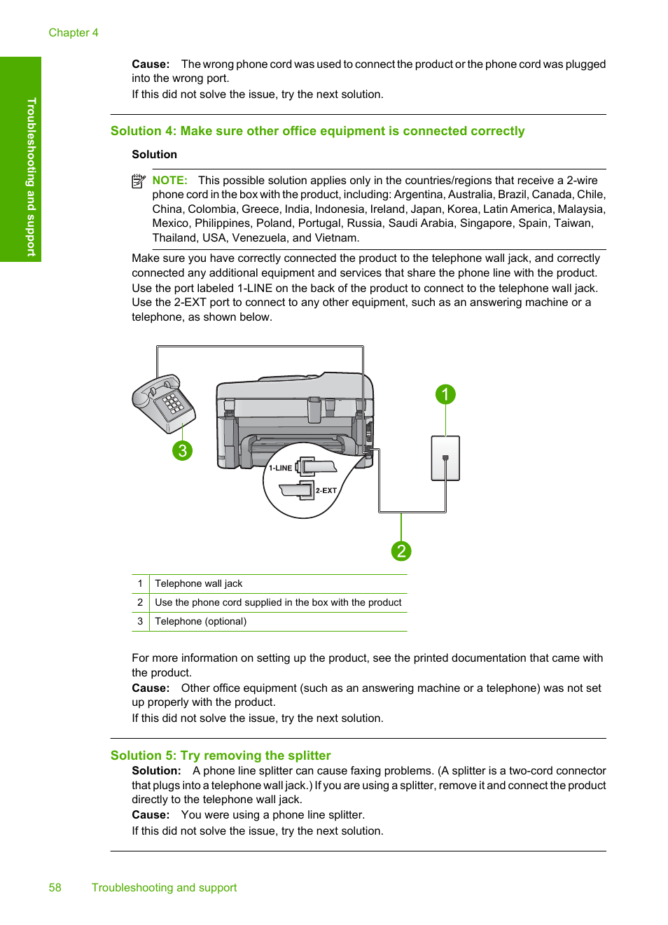 Solution 5: try removing the splitter | HP C309 User Manual | Page 60 / 85