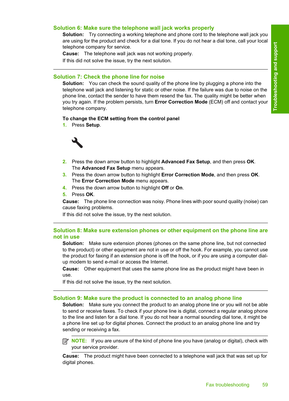 Solution 7: check the phone line for noise | HP C309 User Manual | Page 61 / 85