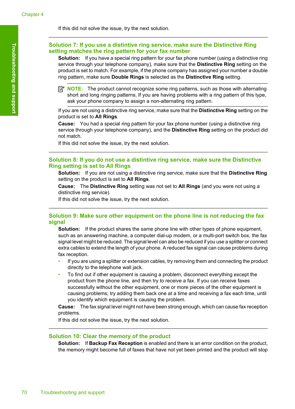 Solution 10: clear the memory of the product | HP C309 User Manual | Page 72 / 85