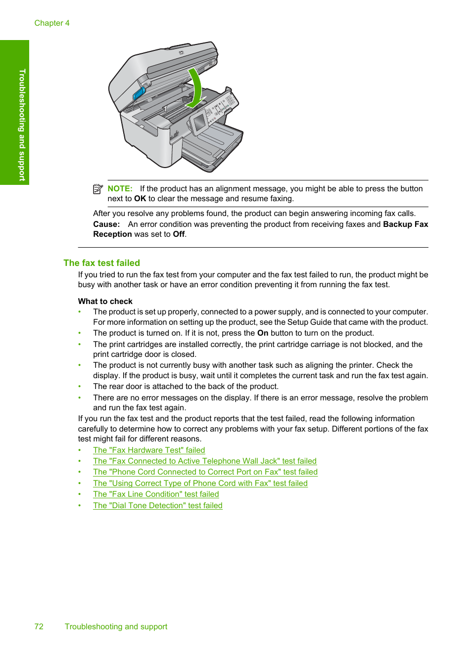 The fax test failed | HP C309 User Manual | Page 74 / 85