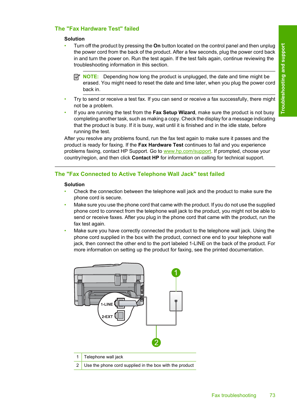 The "fax hardware test" failed | HP C309 User Manual | Page 75 / 85