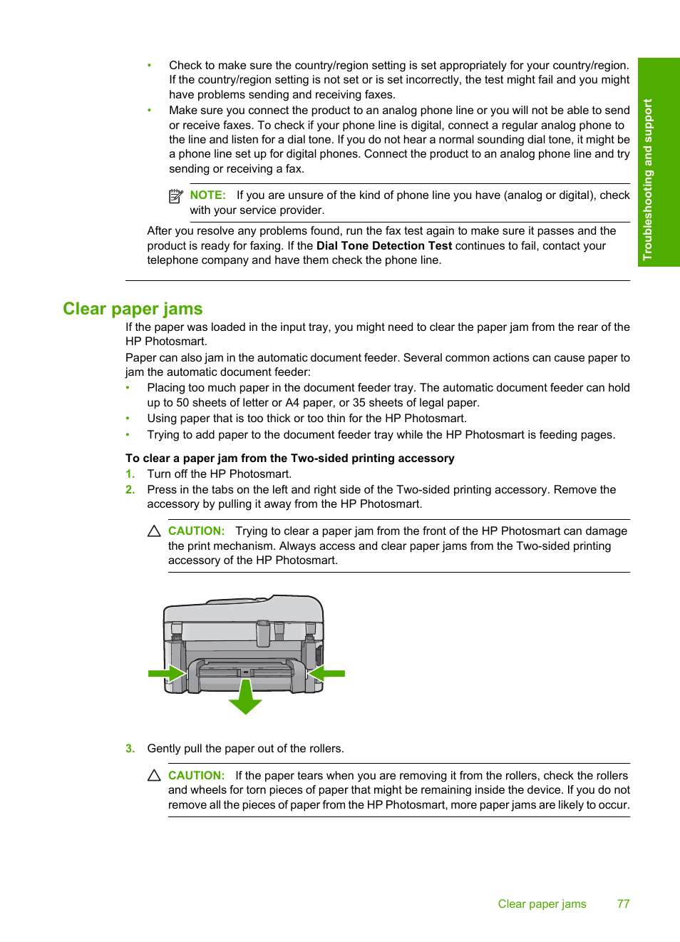 Clear paper jams | HP C309 User Manual | Page 79 / 85