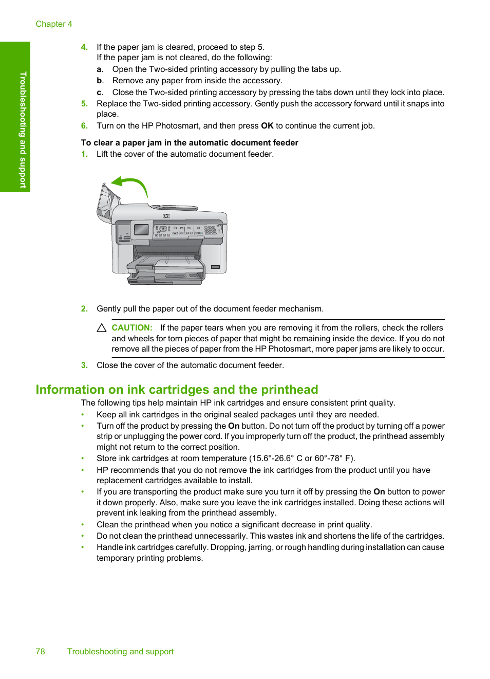 Information on ink cartridges and the printhead | HP C309 User Manual | Page 80 / 85