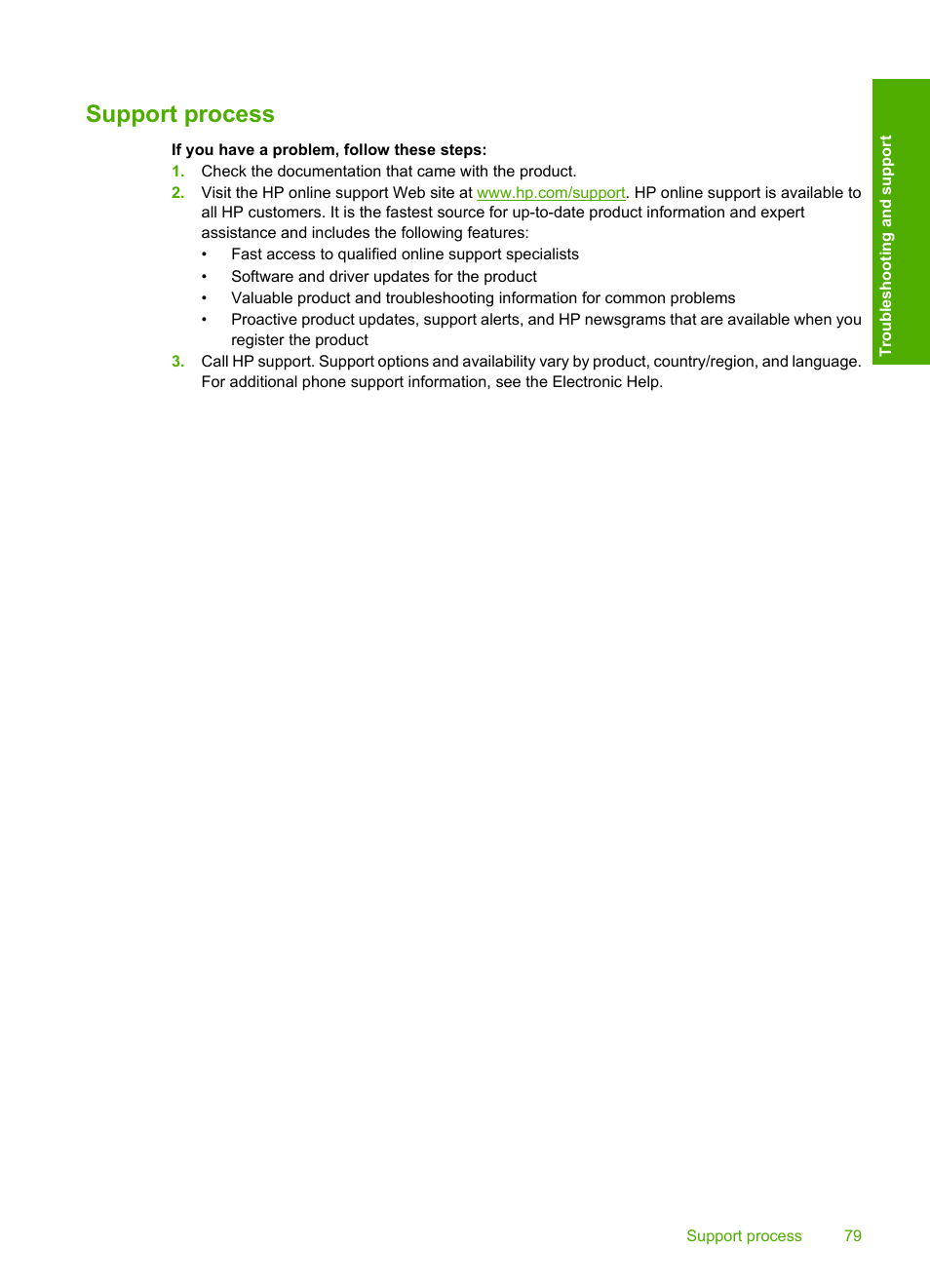 Support process | HP C309 User Manual | Page 81 / 85