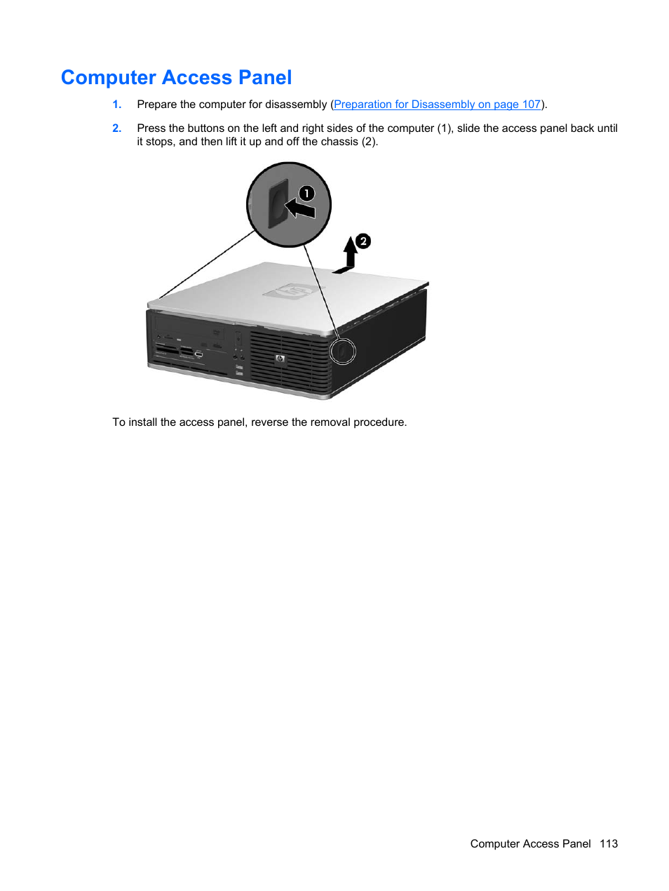 Computer access panel | HP DC7800 User Manual | Page 125 / 276