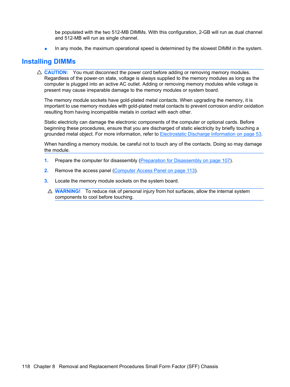 Installing dimms | HP DC7800 User Manual | Page 130 / 276