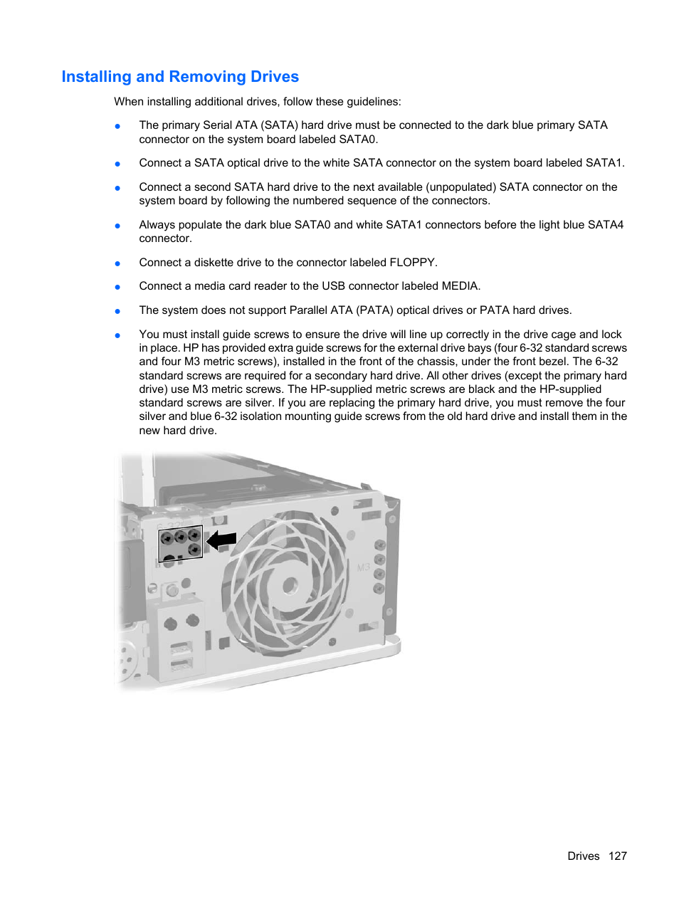 Installing and removing drives | HP DC7800 User Manual | Page 139 / 276