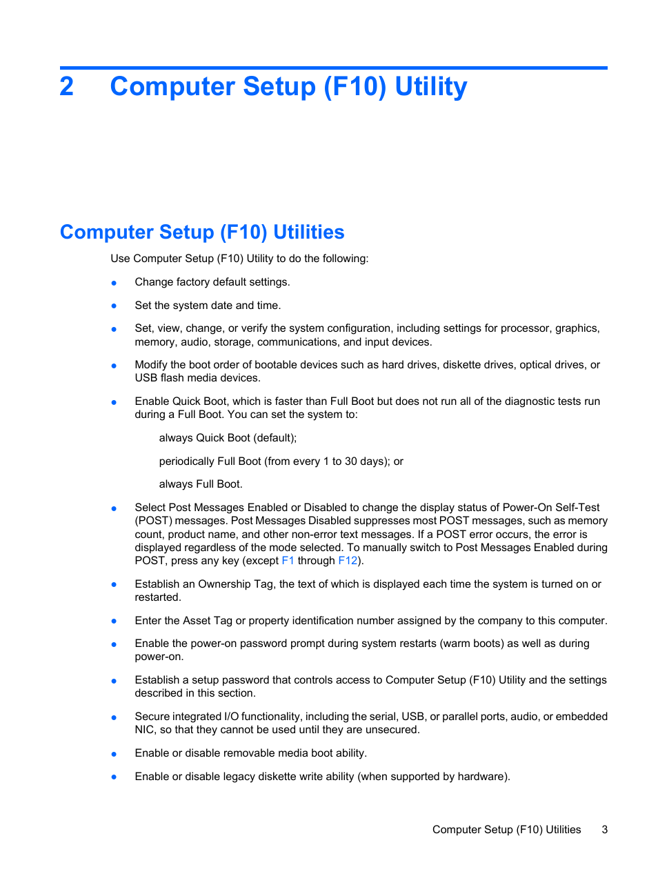 Computer setup (f10) utility, Computer setup (f10) utilities, 2 computer setup (f10) utility | 2computer setup (f10) utility | HP DC7800 User Manual | Page 15 / 276